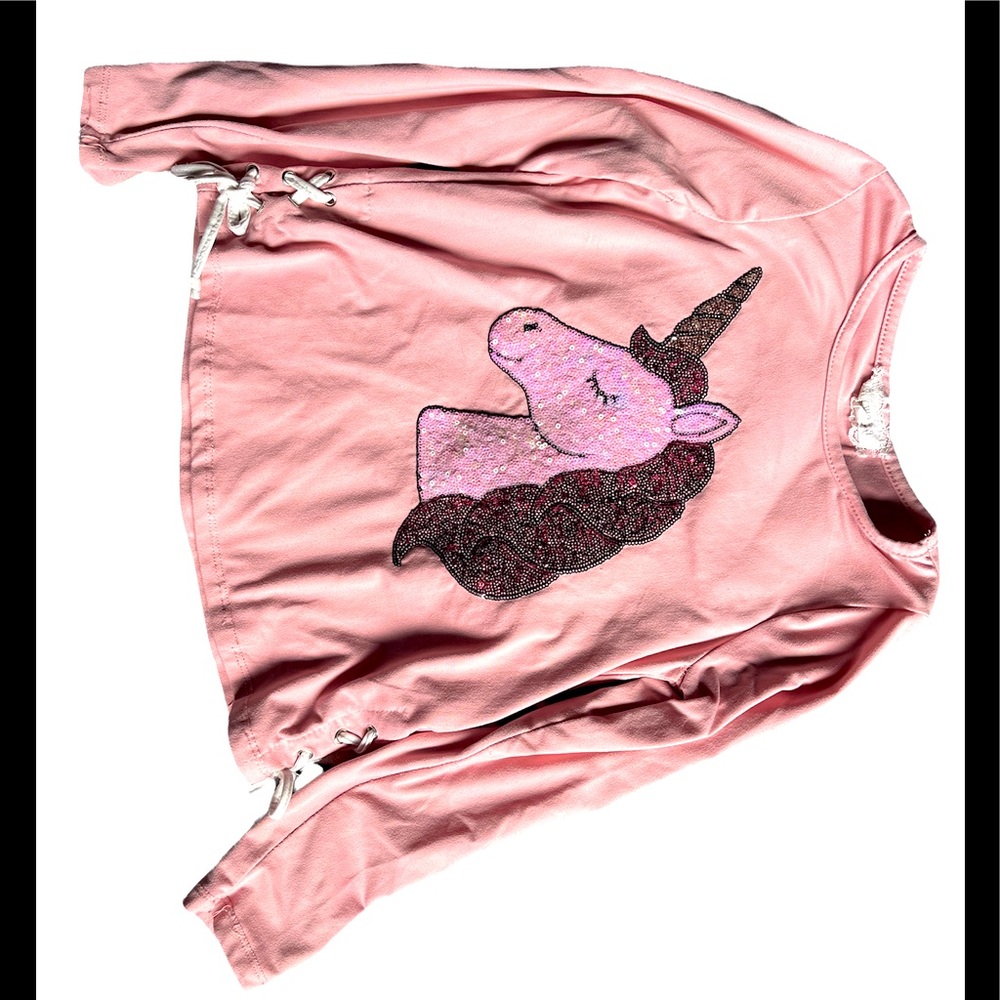 Btween blush pink Unicorn sequin girls shirt size 8